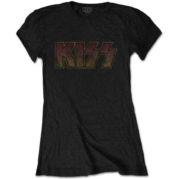 KISS Women's Vintage Cotton Logo T-Shirt in Black | Size: XL