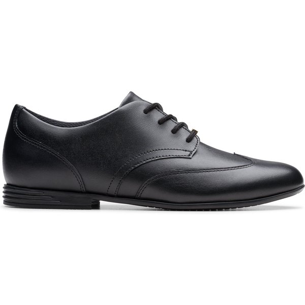 Clarks Finja Wing Youth Black Leather Brogues, Lace Up, School Shoes | Size: 3.5-Standard Fit