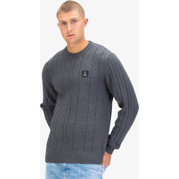 Luke 1977 Men's Mitcham Cable Knit Jumper in Charcoal | Size: XL