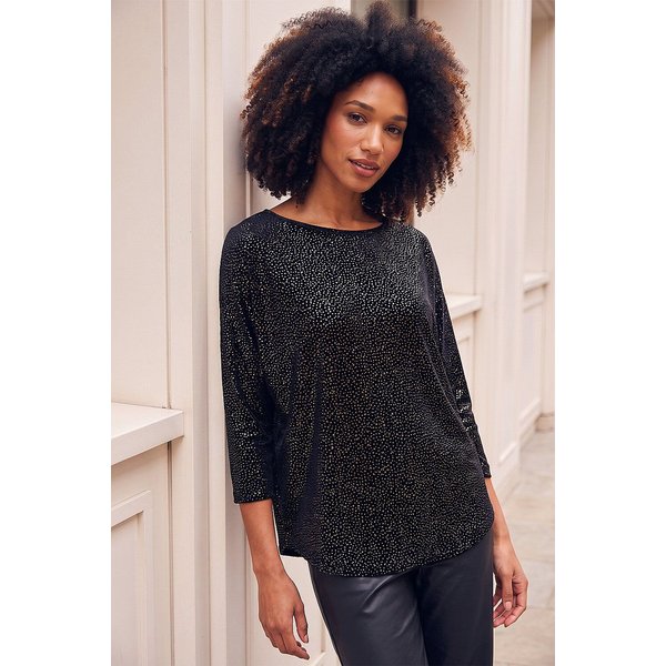 Roman Foil Spot Velvet Top in Black
