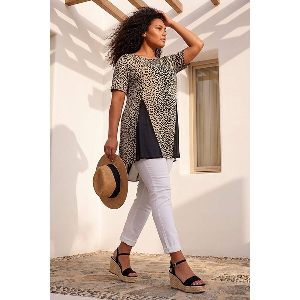 Roman Women's Curve Animal Print Mesh T-Shirt in Natural | Size: 18