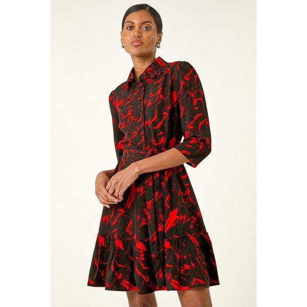 Roman Women's Abstract Print Tie Waist Shirt Dress in Red | Size: 18