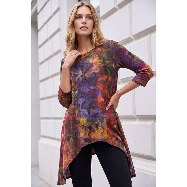 Roman Women's Textured Print Hanky Hem Top in Orange | Size: 10