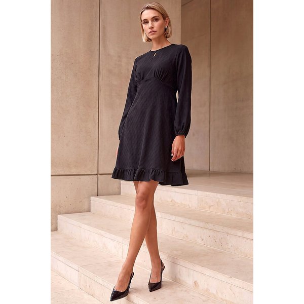 Roman Textured Spot Keyhole Dress in Black