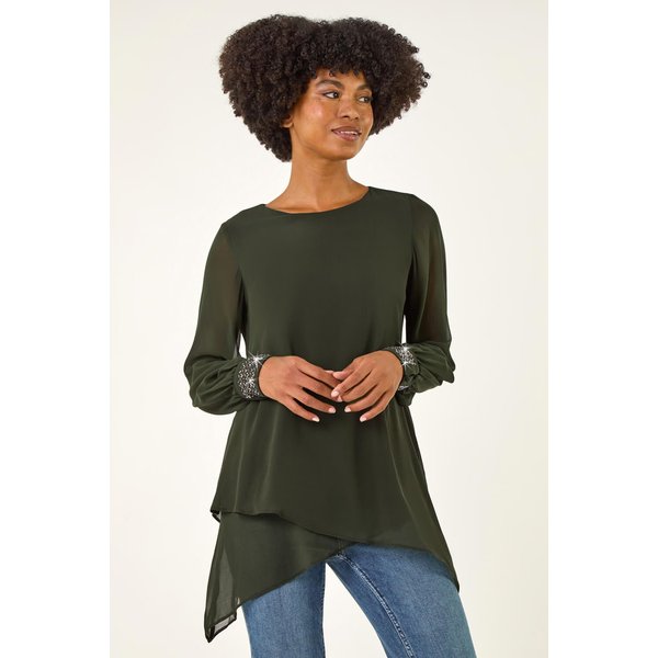 Roman Women's Embellished Detail Layered Top in Dark Green | Size: 10