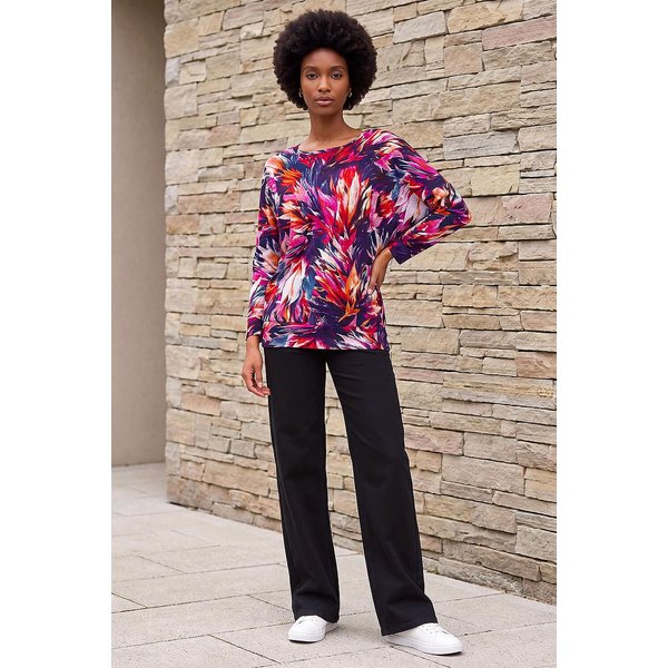Roman Women's Floral Print Bubble Hem Stretch Top in Navy | Size: 10