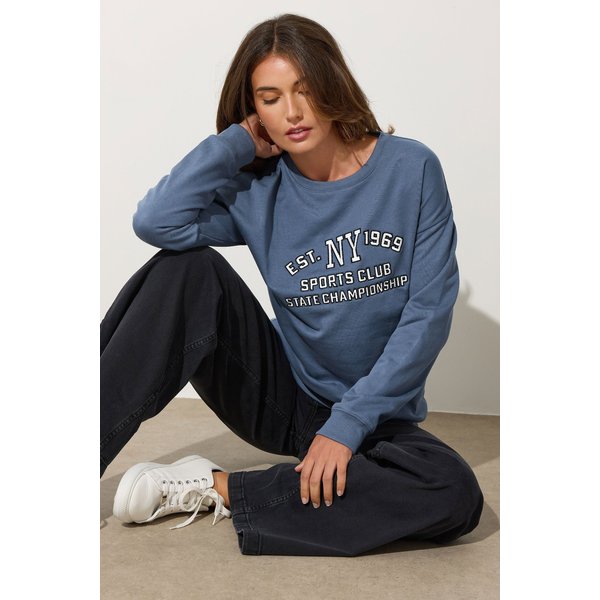 Long Tall Sally Women's Tall Embroidered Slogan Sweatshirt in Mid Blue | Size: 10