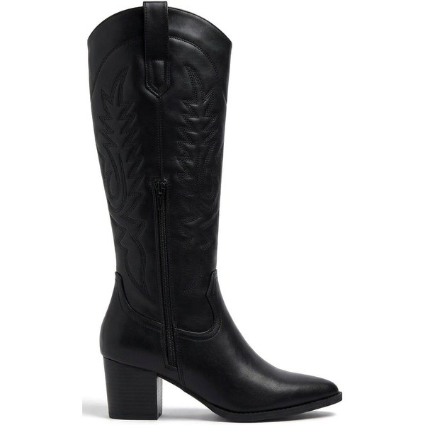 IKRUSH Women's Emira Western Stitch Knee High Block Heel Boots in Black | Size: 4