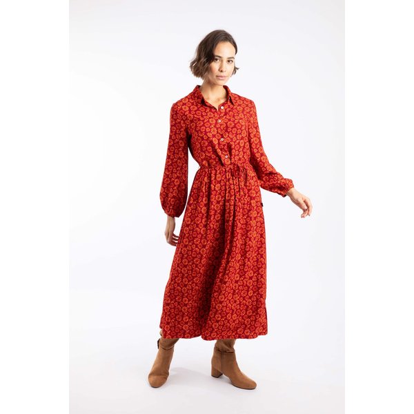 Weird Fish Women's Steffan Printed Maxi Shirt Dress in Red | Size: 20