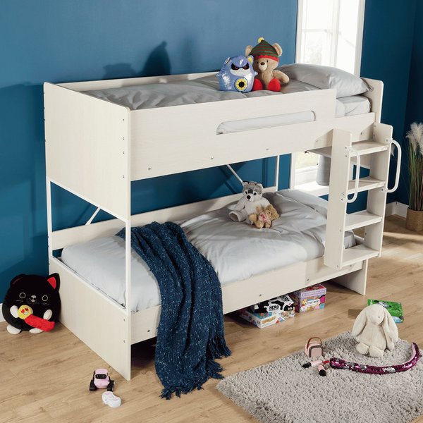 Home Source Childrens Detachable Bunk Beds 3ft Single MDF Wooden Bed Sleeper, White