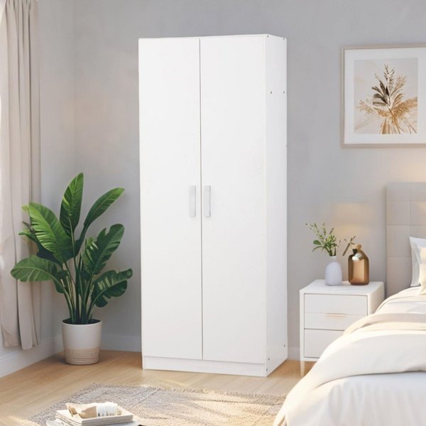 Home Source Arla 2 Door Wardrobe With Hanging Rail And Shelf Bedroom Storage White, White