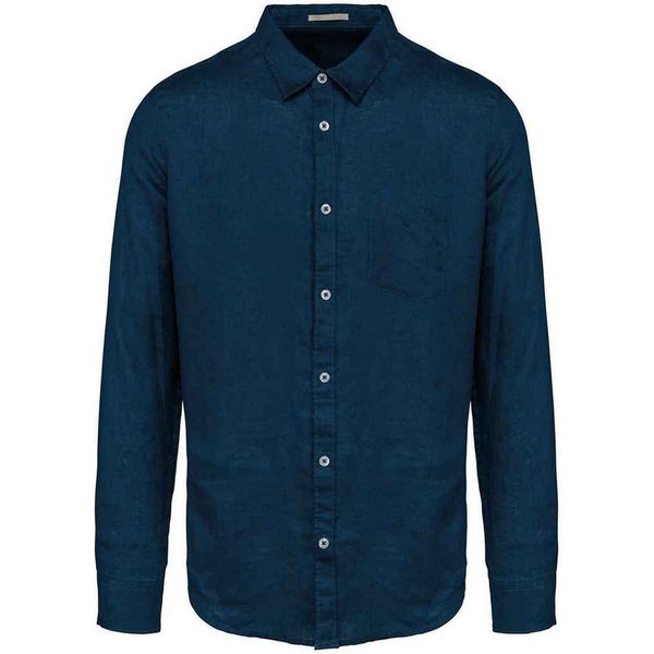 Spasso Men's Linen Long-Sleeved Shirt in Teal | Size: Medium