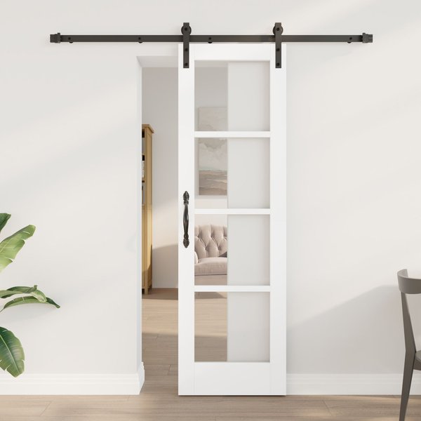 Sliding Door with Hardware Set 'ORKDAL'White Solid Wood & Glass