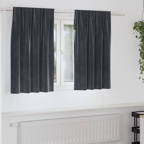Blackout Curtains with Top Tape 2 pcs Dark Grey Velvet
