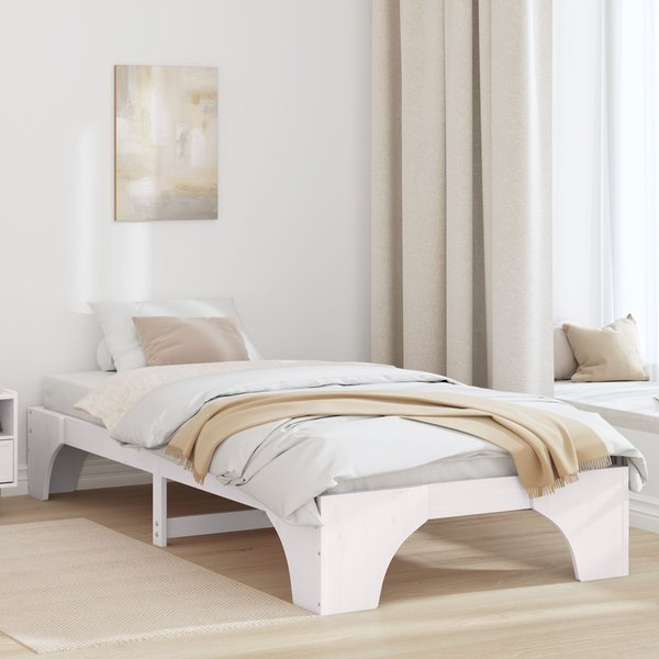 Bed Frame White Wood 90 x 200 cm Durable White Bed Frame