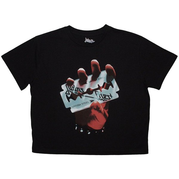Judas Priest Women's British Steel Crop Top in Black | Size: XL