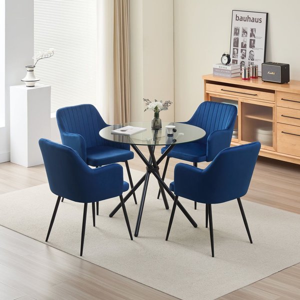 Outdoor Living New York Dining Table with 4 Blue Charlotte Velvet Chairs