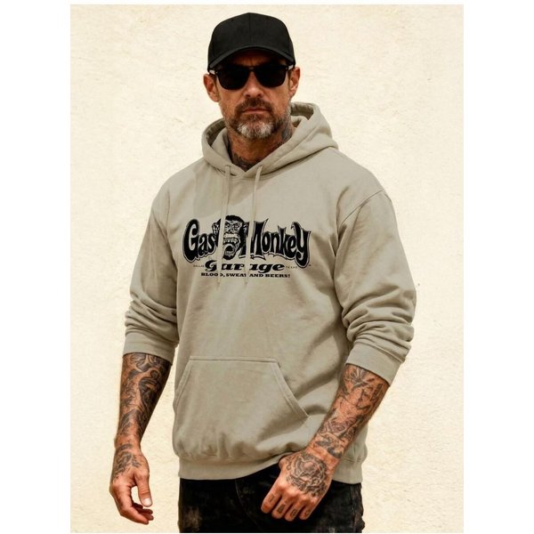 Gas Monkey Garage Men's OG Logo Hoodie in Beige | Size: 2XL