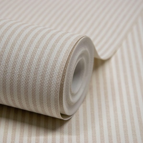 Grandeco Pinstripe Nursery Textured Wallpaper 10m x 53cm Natural Beige, Brown