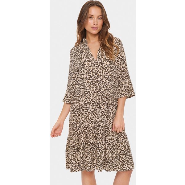 Saint Tropez Women's EdaSz V-Neck Knee Length Dress in Light Beige | Size: Medium
