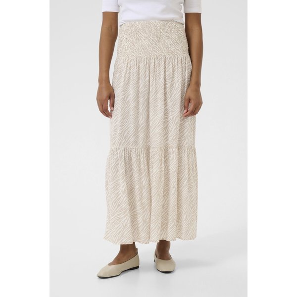 Kaffe Women's Maxi Smock Waist A-Line Fit Skirt in Cream | Size: Medium/Large