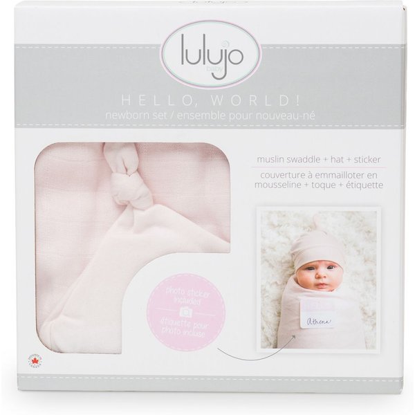 Lulujo Bamboo Hat & Swaddle Blanket Gift Set- Pink | Size: 0-12 m