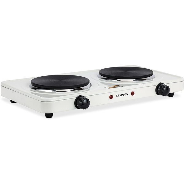 Krypton 2000W Double Hot Plate Cast Iron Heating Plates, Adjustable Temperature Knob in White