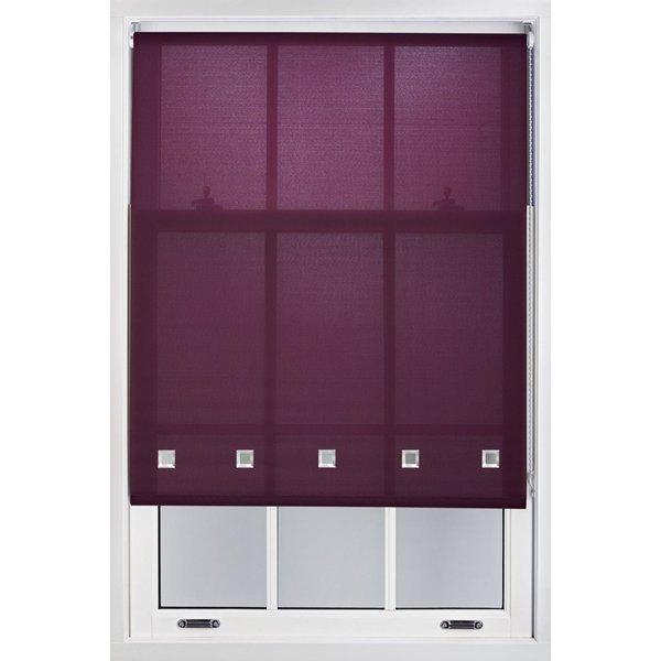 Furnished Daylight Roller Blind with Chrome Square Eyelets - Trimmable Window Shade in Aubergine | Size: 100 cm width x 165 cm drop