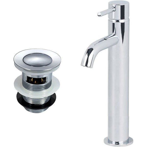 Nes Home Alice Round Chrome Single Lever High Rise Basin Mono Mixer Tap with Waste, Silver