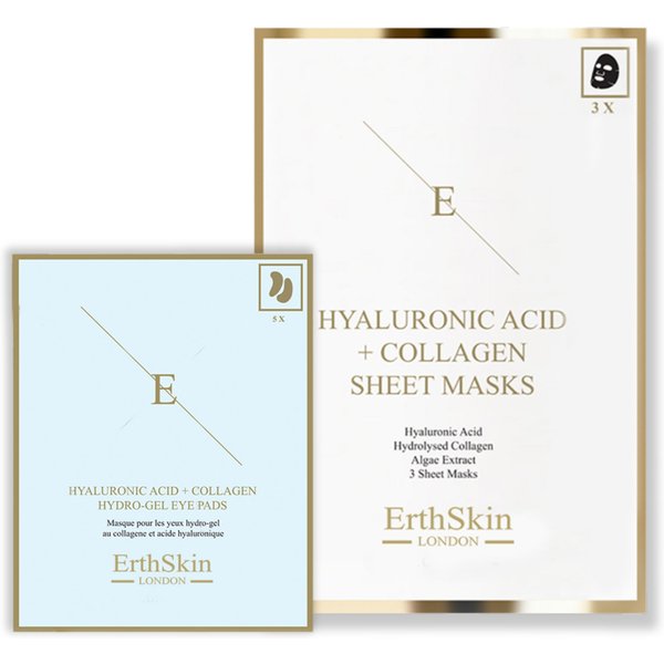Erth Skin London Women's Hyaluronic Acid & Collagen Mask - 3 sheets + Hyaluronic Acid + Collagen Hydrogel Eye Pads 5 X 2 in White