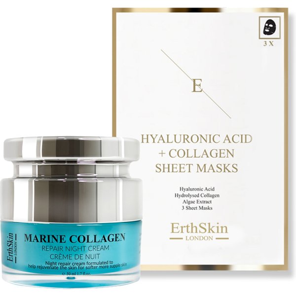Erth Skin London Women's Marine Collagen Night Cream 50ml + HA Sheet Mask -3Sheets in White