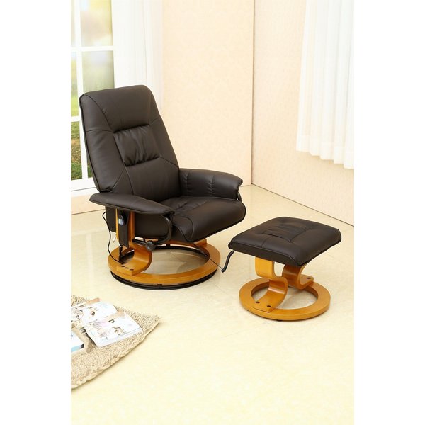 Tuscany Bonded Leather Swivel Recliner Massage Chair with Foot Stool, Brown