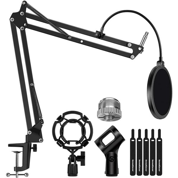Xample Microphone Stand Set with Shock Mount, Mic Clip Holder, Pop Filter Screw Adapter in Black