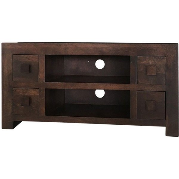 Jaipur Furniture Ltd Plazma TV Unit 4 Drawer - Mango Wood - L40 x W110 x H55 cm - Dark Finish in Brown