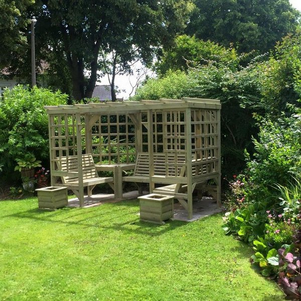 Churnet Valley Garden Furniture Ltd Riviera Pergola Corner Arbour - Assembly Incl - Set of Cushions Inc in Brown