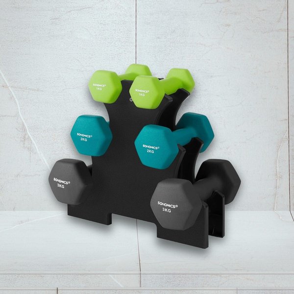 SONGMICS 6 Piece Dumbbell Kit with Stand Neoprene Hex Weights Home in Lime