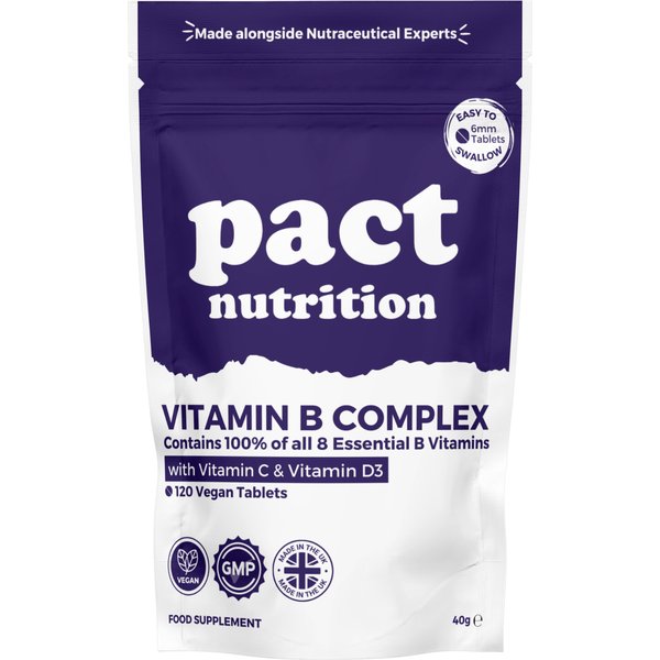 Pact Nutrition Vitamin B Complex Tablets with Vitamin C & D3 - 120 Vegan Tablets in Blue