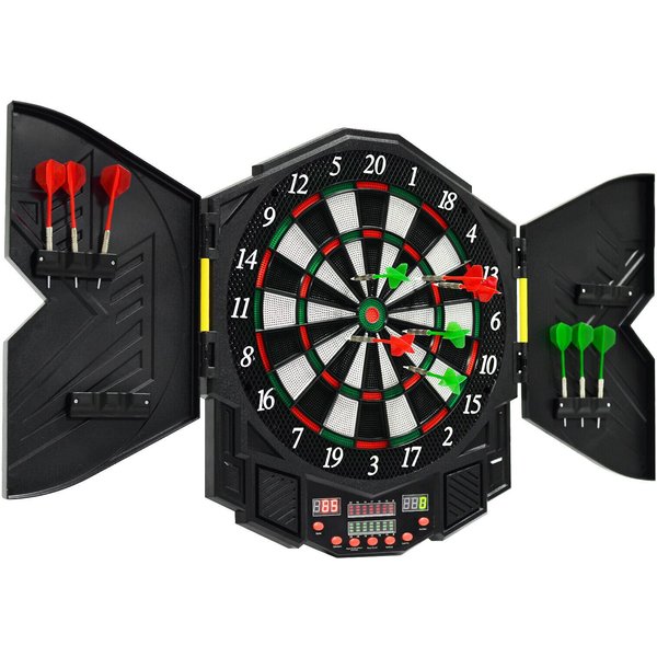 Costway Professional Electronic Dart Board Set Digital Dartboard w/Cabinet 4 LED Display in Black