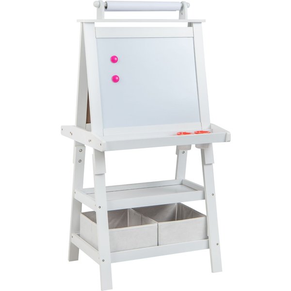 Gymax Kids Art Easel Set Double-Sided Whiteboard With Paper Roll & Tool Tray in White