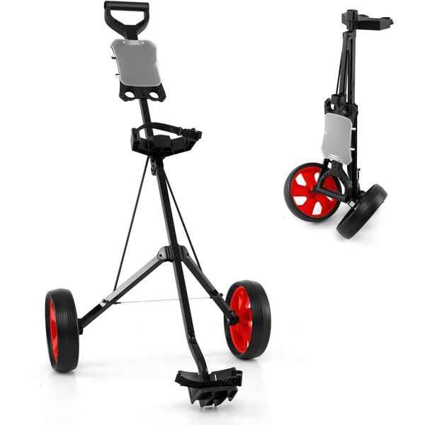 Gymax 2-Wheel Folding Golf Trolley Push Pull Cart With Scoreboard in Red