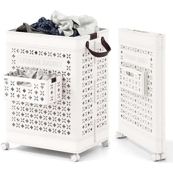 Gymax 75 L Collapsible Laundry Basket Folding Laundry Hamper With Handles in White