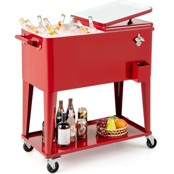 Gymax 75L Rolling Ice Chest Portable Patio Beverage Cooler Push Cart in Red
