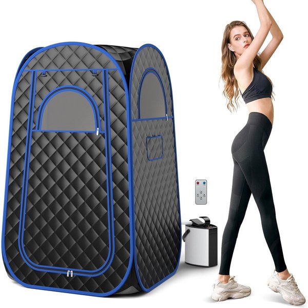 Gymax Portable Home Sauna Full Body Steam Sauna Tent With 3L Steam Generator in Black