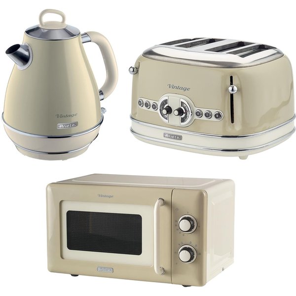 Ariete Vintage 1.7L Jug Kettle, 4 Slice Toaster & Microwave Cream
