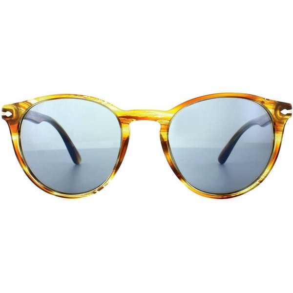 Persol Men's Round Brown Striped Yellow Blue Anti-Glare Sunglasses