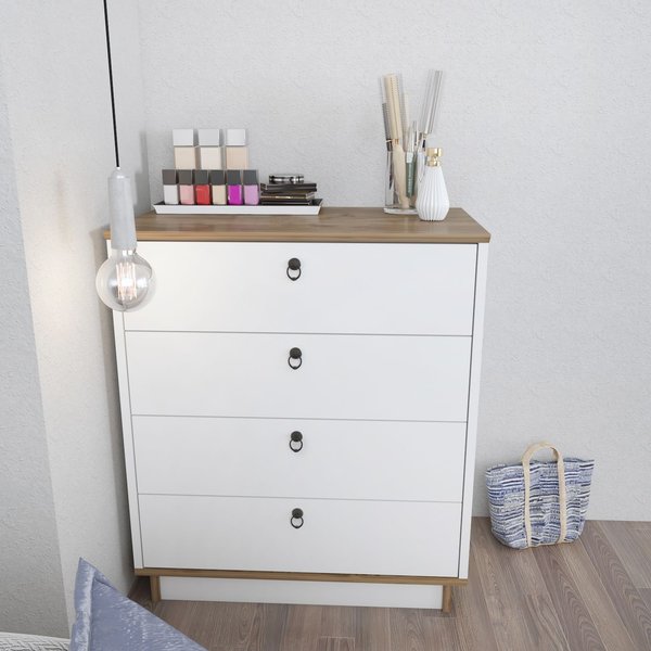 Decorotika Sahra Chest Of Drawers 4 Drawers Storage - White And Oak, Multi