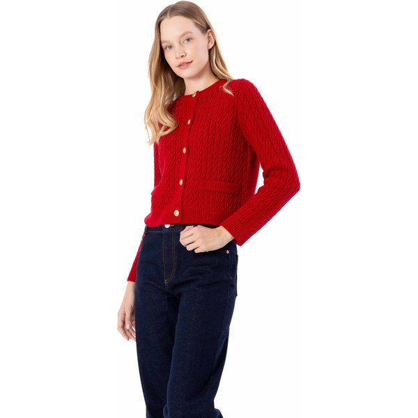 Dexia Women's Elegant Button-Up Striped Knitted Cardigan & Jumper in Red | Size: Large