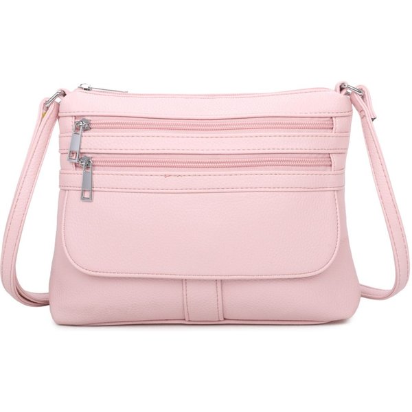 Fontanella Fashion Women's Quadruple Zips PU Messenger Bag in Dark Pink