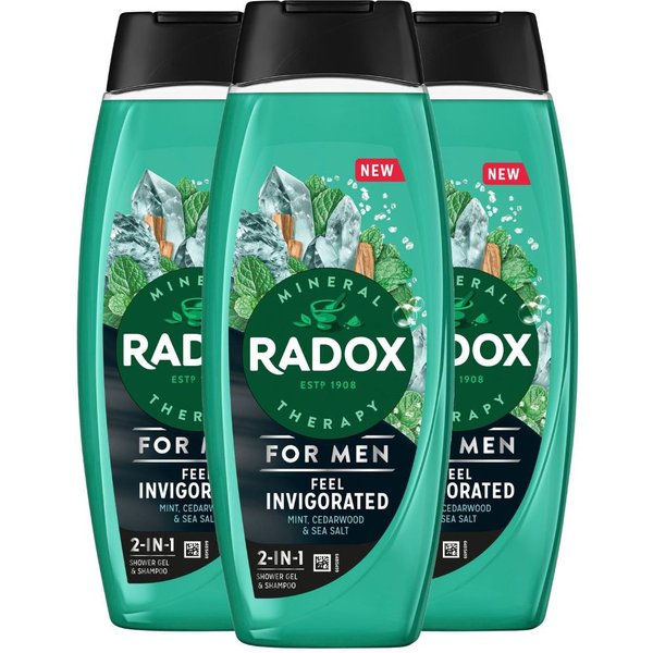 Radox Men's 3x Mineral Therapy Feel Invigorated 'Shower Gel' & Shampoo for Men, 450ml in Green