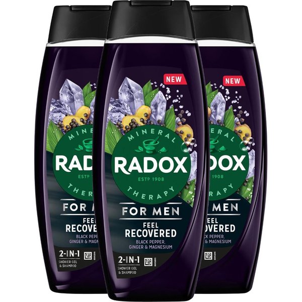 Radox Men's 3x Mineral Therapy Feel Recovered 2in1 'Shower Gel' & Shampoo for Men, 450ml in Black